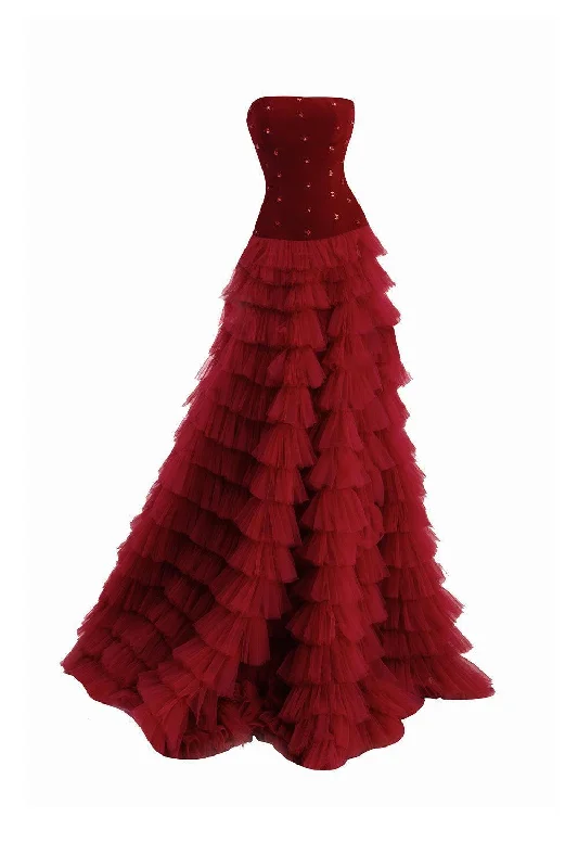 Party dresses with a tiered skirt for a fun and voluminous style​Cuevas Ball Gown Ruffle Layer Mesh Silk Floor Length Dress
