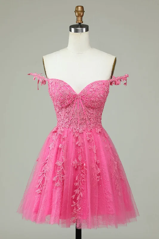 Cute A Line Spaghetti Straps Pink Short Homecoming Dress with Appliques