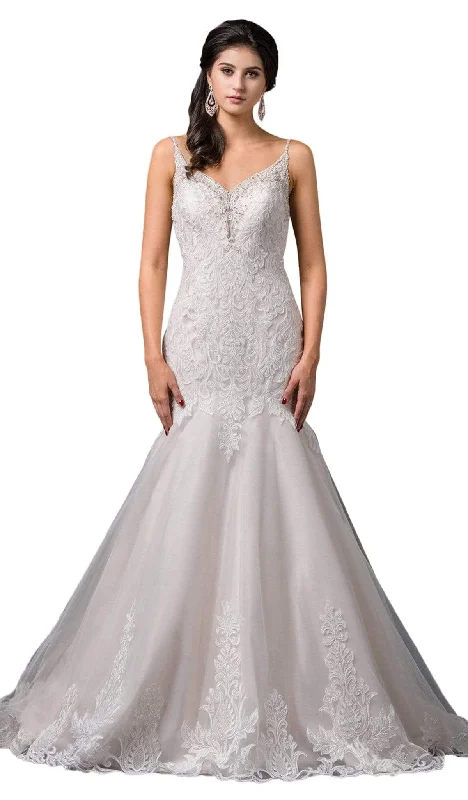 Princess - style wedding dresses with a full skirt​Dancing Queen Bridal - 82 Embroidered V-Neck Trumpet Wedding Dress