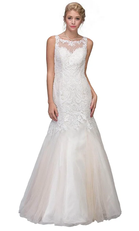 Wedding dresses with a bateau neckline for a classic shape​Eureka Fashion 6701 - Bateau Neck Embroidered Bridal Gown