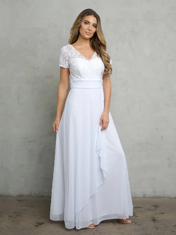 Appliqued wedding dresses with 3D floral designs​Eva Fashion 3486 A Line Lace Simple Long Wedding Dress