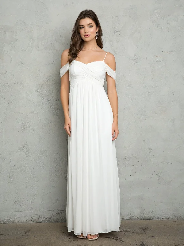 Chiffon and tulle combination wedding dresses​Eva Fashion 3494 Long Simple A Line Wedding Dress