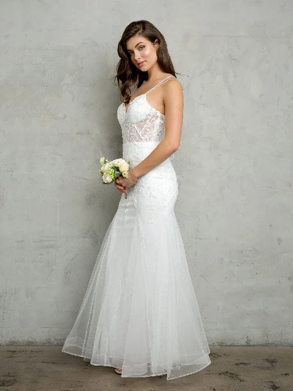 Wedding dresses with a lace - trimmed veil attachment​Eva Fashion 5257 Long Beaded Sequin Wedding Dress