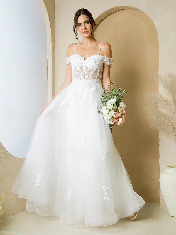 Tea - length wedding dresses with a vintage charm​Eva Fashion 5270 Long Bridal A Line Removable Sleeve Wedding Dress