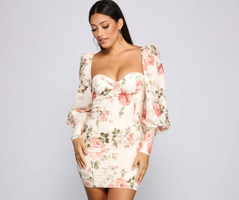 A - line cocktail wedding guest dresses in pastel colorsFloral Bloom Chiffon Mini Dress