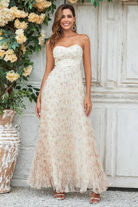 Wedding guest dresses with empire waists and tulle skirtsGorgeous A Line Sweetheart Champagne Flower Long Bridesmaid Dress