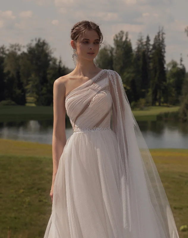 Strapless tulle wedding dresses for a fairy - tale feel​Hellenic Style One-Shoulder Asymmetrical A-Line Wedding Dress