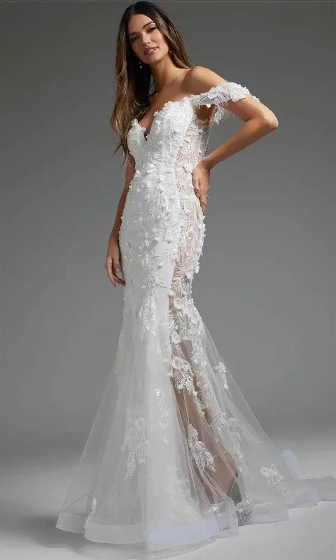 A - line chiffon wedding dresses for a classic look​Jovani JB38224 - Applique Off Shoulder Bridal Gown