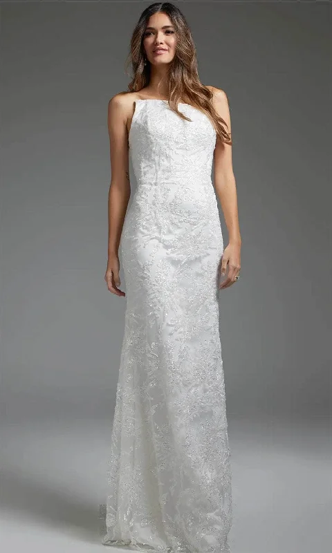 Sequined wedding dresses for a glamorous look​Jovani JB40608 - Allover Beaded Asymmetric Bridal Gown
