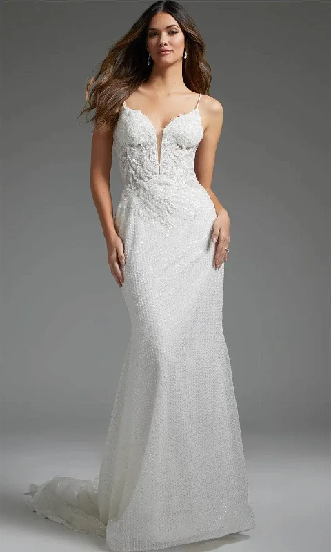 Sequined wedding dresses for a glamorous look​Jovani JB40639 - Beaded Appliqued Plunging Bridal Gown
