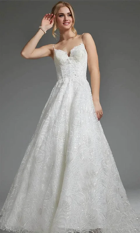 Modern minimalist wedding dresses with clean lines​Jovani JB422225 - V-Neck Sequin Embroidered Bridal Gown