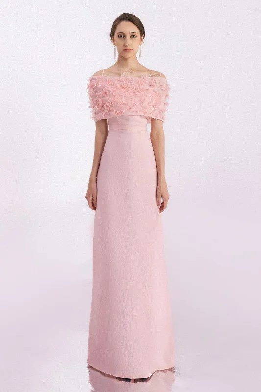 Party dresses with a mermaid silhouette for a figure - hugging fit​Kamila A-line Flower Applique Mesh Taffeta Floor Length Dress