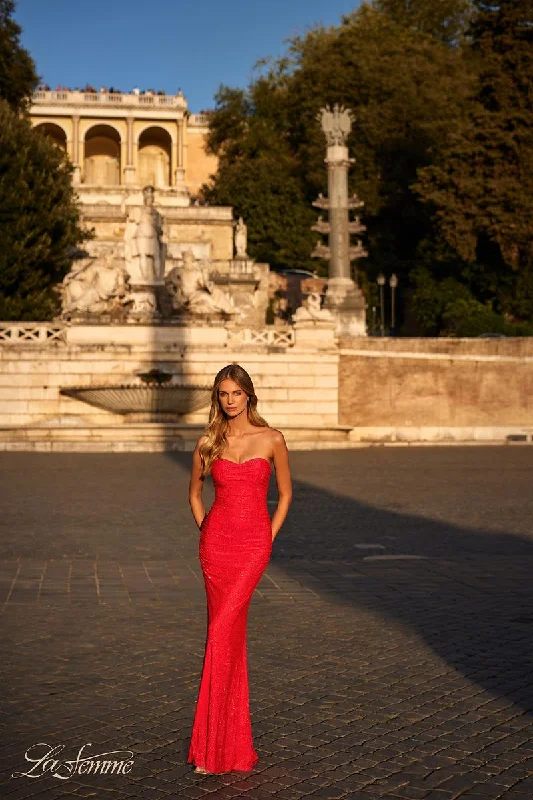 Party dresses with a leatherette material for a tough and stylish appearance​La Femme Dress 31945