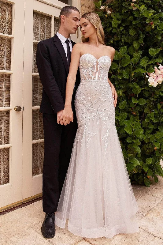 Tulle - over - satin wedding dresses for a soft look​Ladivine CB126W - Strapless Mermaid Bridal Gown