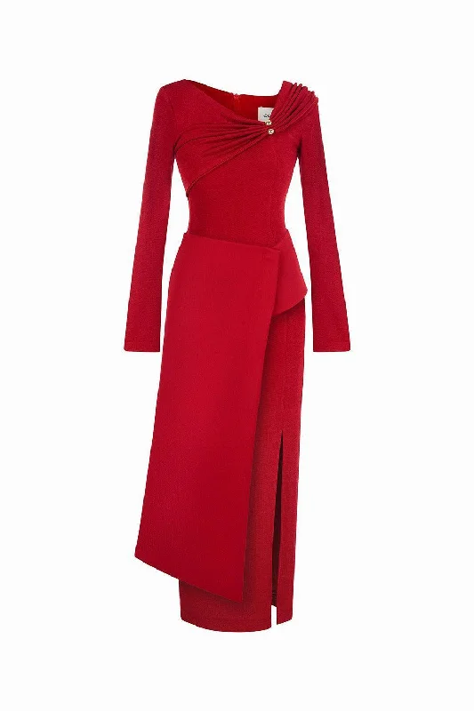 Midi - length party dresses for a modest and fashionable choice​Laly Sheath Extended Flap Spandex Taffeta Ankle Length Dress
