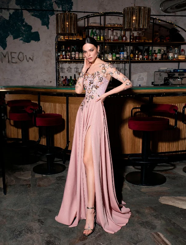 Party dresses with a unique neckline, like a sweetheart or square neck​Long Sleeve Evening Dress