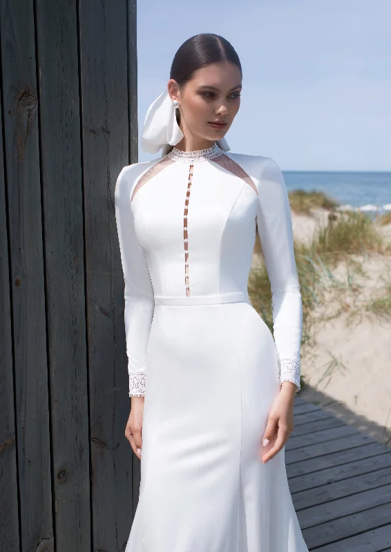 Long Sleeve High-Neck Mermaid Wedding Dress with Gorgeous Back