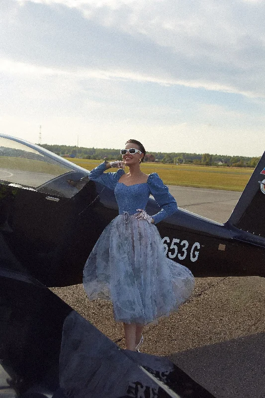 Satin party dresses with a smooth and lustrous finish​Long Sleeves Denim Midi Party Dress