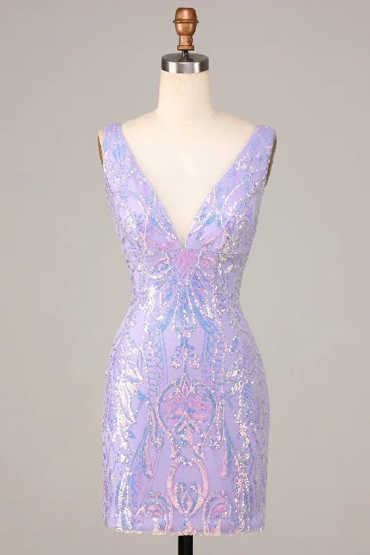 Ruffled Women Dress with Multiple Layers for a Playful and Girly StyleLost In Your Eyes Bodycon V-Neck Lilac Sequins Short Homecoming Dress
