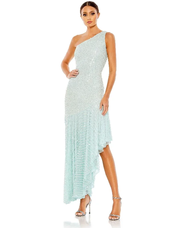 Bodycon dress with a belted waist for a defined figure​Mac Duggal 93741 High Low One Shoulder Formal Dress