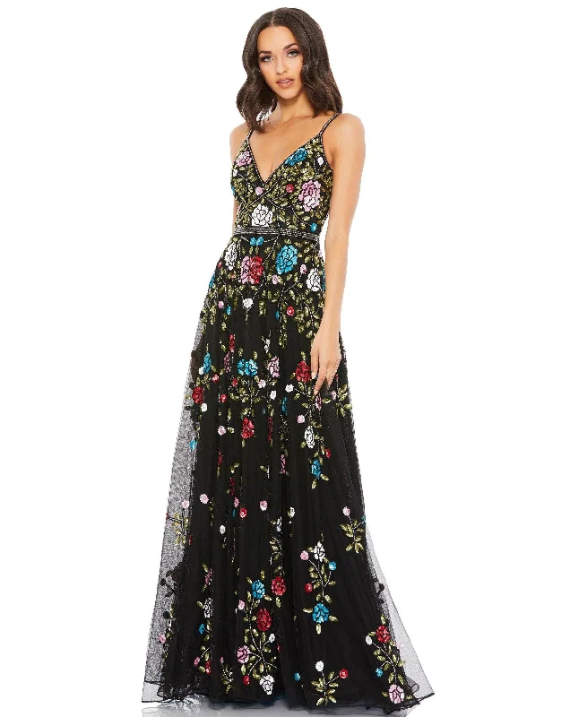 Bodycon dress with a patchwork pattern​Mac Duggal 5400 Long Formal Floral Prom Dress