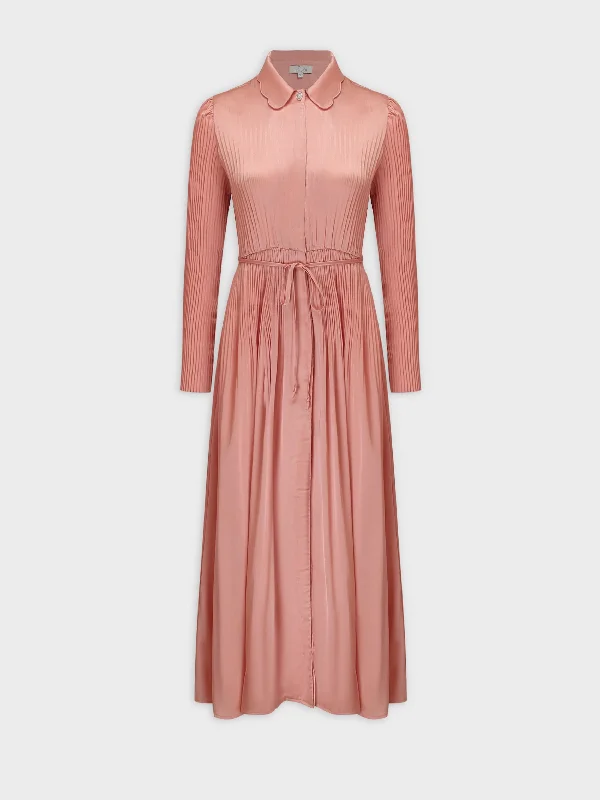 Micro Pleat Dress-Peach