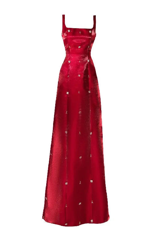 Party dresses with a cut - out design for a daring and edgy style​Morales A-line Square Neck Taffeta Silk Floor Length Dress