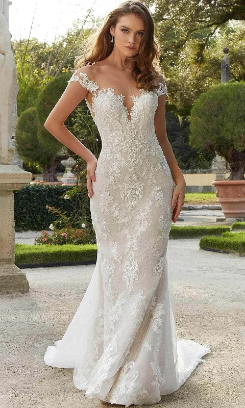 High - low hem wedding dresses for a trendy twist​Mori Lee Bridal 2478 - Illusion Off Shoulder Bridal Gown
