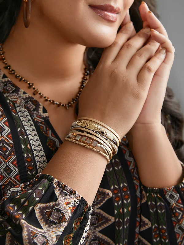 Multi-Layer Feather With Beads Bracelet