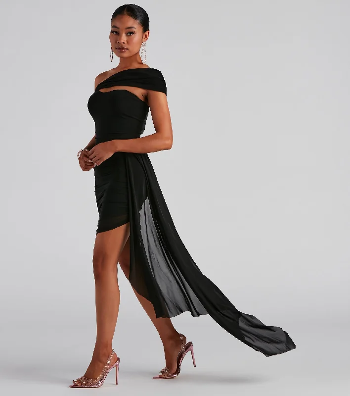 Mylah Formal One-Shoulder Cascade Short Dress