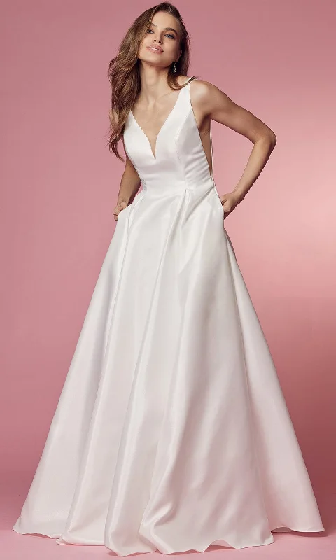 Strapless tulle wedding dresses for a fairy - tale feel​Nox Anabel Bridal E156W - Deep V-Neck Bridal Dress