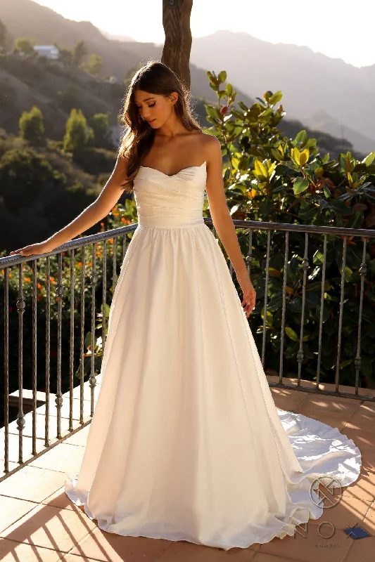 Modern minimalist wedding dresses with clean lines​Nox Anabel JE1002 Simple Bridal Gown A Line Long Wedding Dress