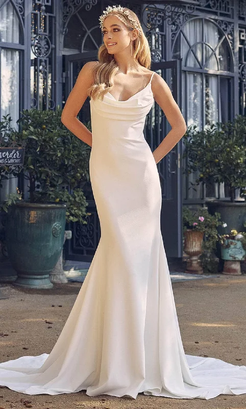 Illusion - neck wedding dresses with delicate lace​Nox Anabel JE954 - Cowl Back and Neck Minimalist Gown