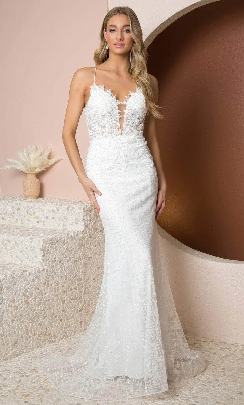 Beach - friendly wedding dresses made of lightweight fabric​Nox Anabel R282-1W - Embroidered Lace Sheath Gown