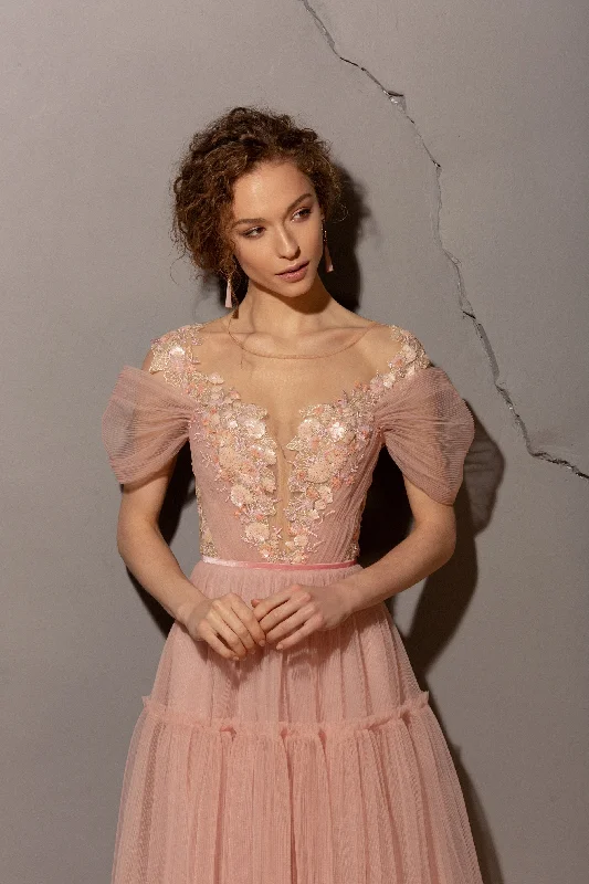 A - line party dresses with a floral print for spring events​Off-Shoulder Midi Party Dress