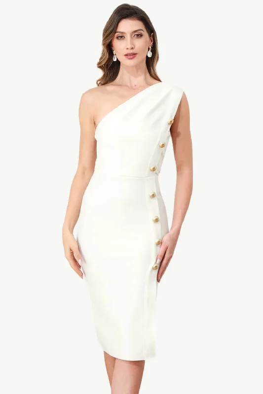 Plus Size Women Dress with a Flattering A - Line Cut for Comfort and StyleOne Shoulder White Bodycon Dress with Buttons
