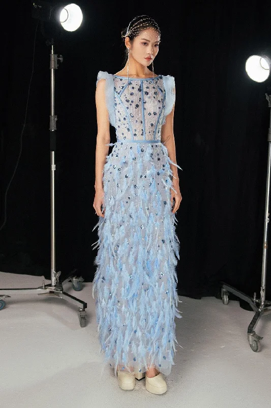 Halter - neck party dresses for a stylish and secure fit​Peralta Sheath Feather Twill Floor Length Dress
