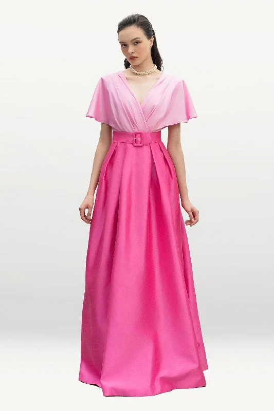 Perrine A-line V-Neck Silk Taffeta Floor Length Dress