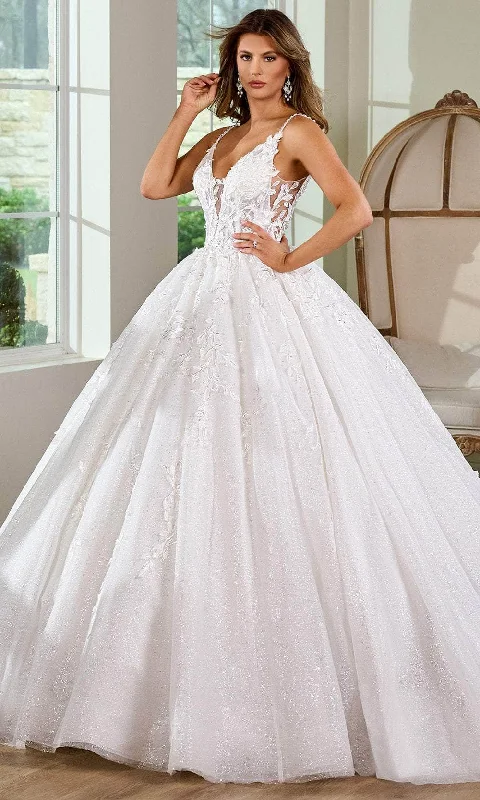 Appliqued wedding dresses with 3D floral designs​Rachel Allan Bridal RB6151 - Spaghetti Strap Appliqued Bridal Gown
