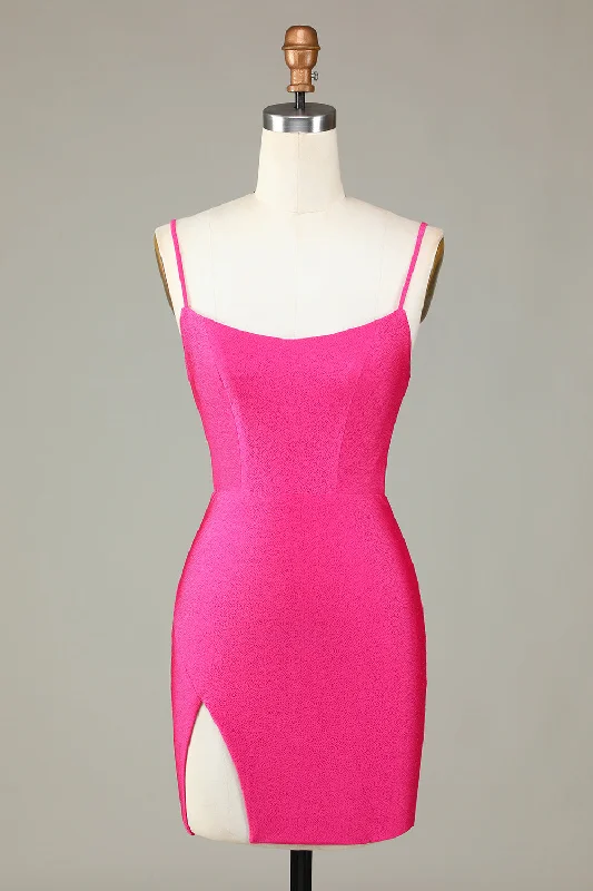 Shift Women Dress with a Simple and Classic Design for Everyday WearFuchsia Sequins Lace-Up Tight Short Homecoming Dress with Slit