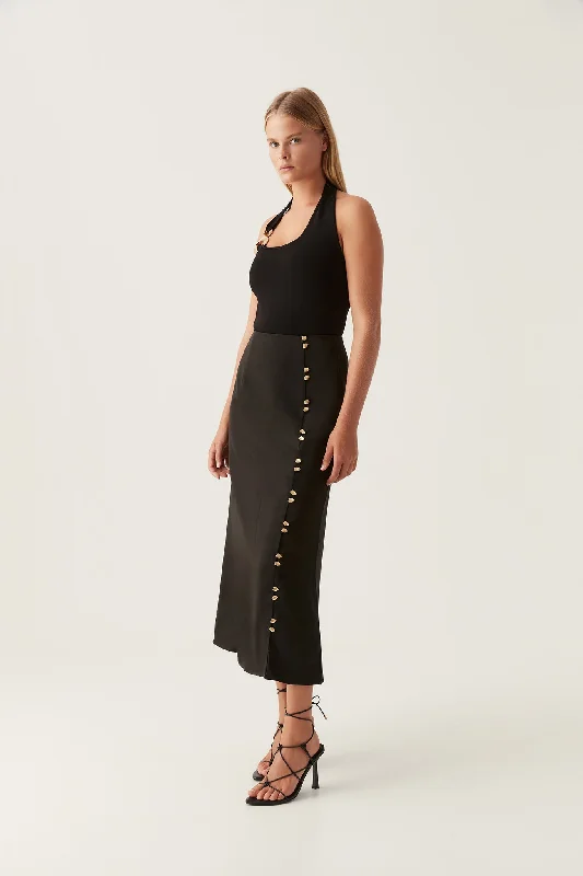Wedding guest dresses with tiered skirts for a feminine lookRiddle Button Down Midi Skirt