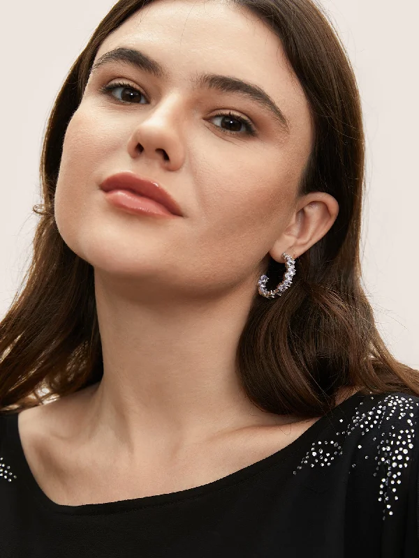 Party dresses with a polka - dot pattern for a classic and playful style​Shiny Cubic Zirconia Decor Hoop Earrings