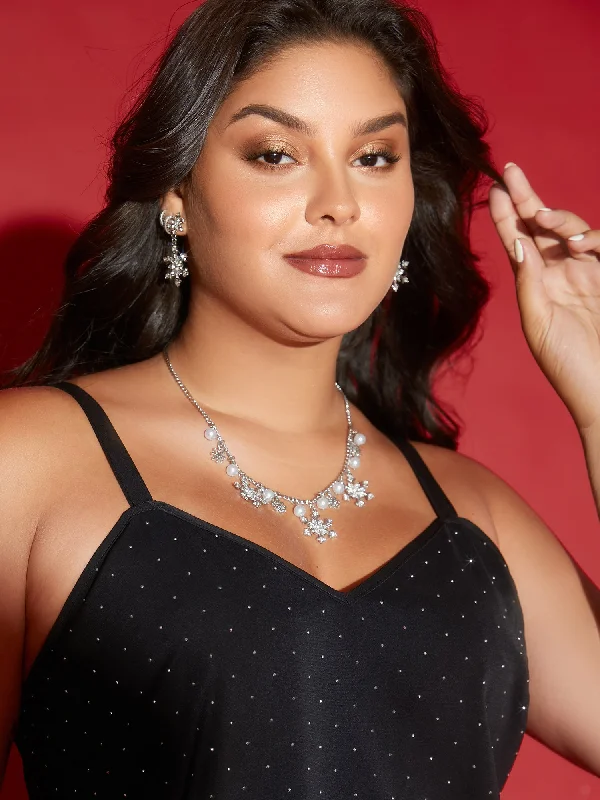 Satin party dresses with a smooth and lustrous finish​Snowflakes Zircon Necklace and Earrings
