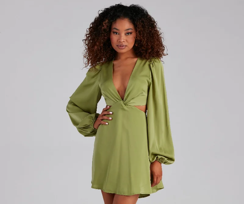 So Luxe Satin A-Line Cutout Mini Dress