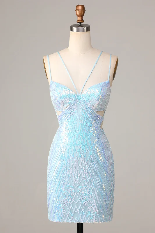 Maxi Women Dress with Floral Print for a Bohemian VibeSo Stunning Bodycon Spaghetti Straps Blue Sequins Short Homecoming Dress