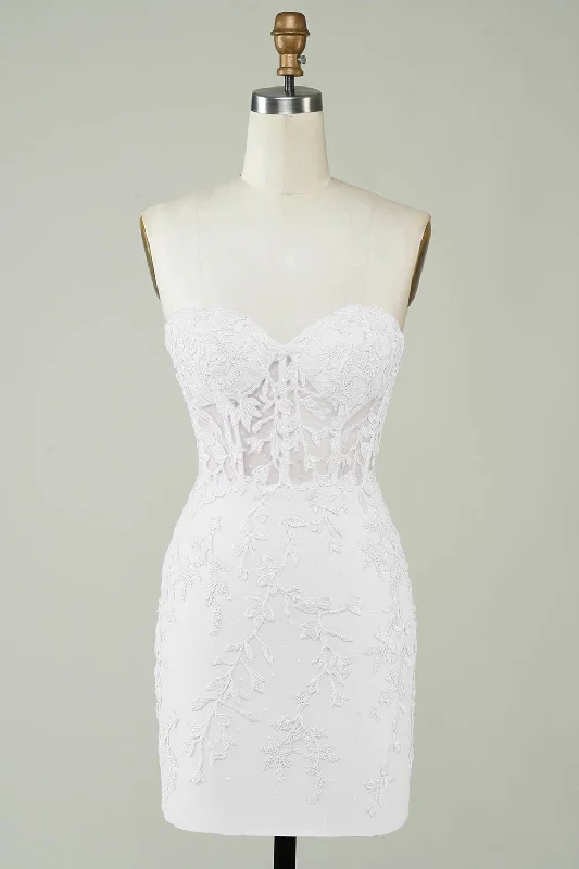 Pleated Women Dress with a Timeless and Elegant TextureSpaghetti Straps Bodycon Simple White Graduation Dress with Appliques
