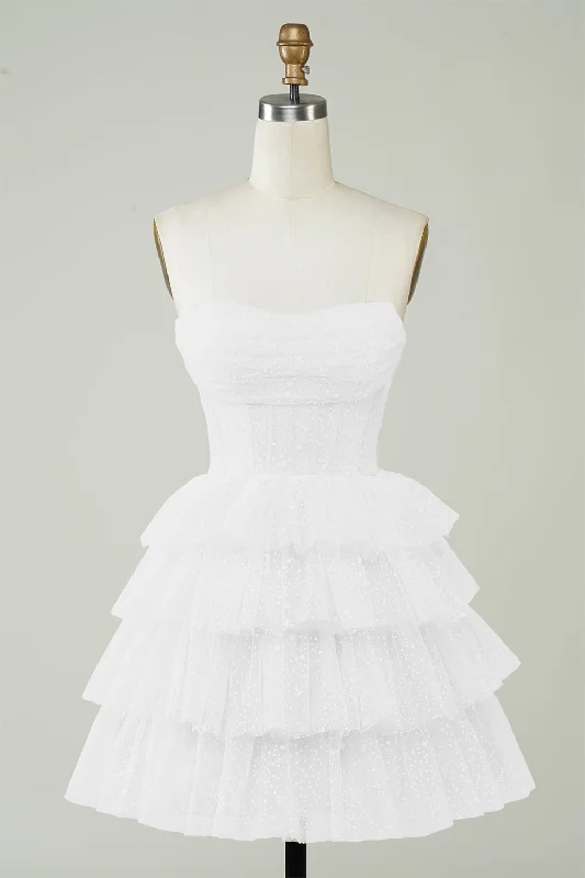 Empire Waist Women Dress to Accentuate the Bust and Conceal the WaistWhite Sparkly Corset Tiered Cute Short Graduation Dress