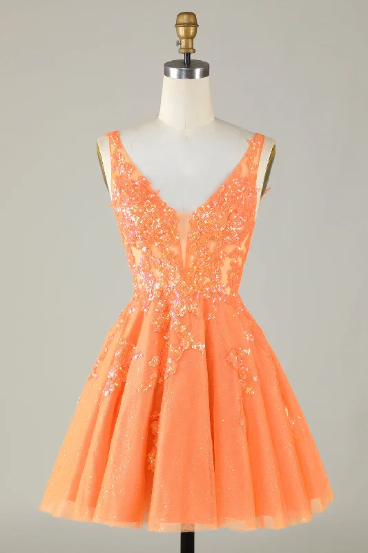 Printed Abstract Women Dress for a Modern and Artistic AppealSparkly Orange A Line Glitter Homecoming Dress with Sequins