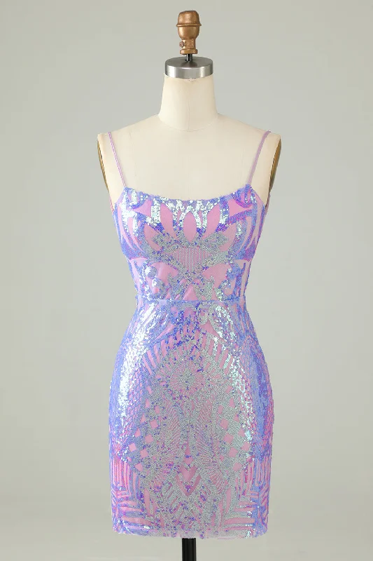 Empire Waist Women Dress to Accentuate the Bust and Conceal the WaistSparkly Purple Sequin Backless Tight Short Homecoming Dress