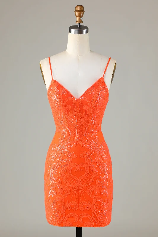Sheath Women Dress with a Tailored Fit for a Professional LookSparkly Sequins Tight Orange Homecoming Dress